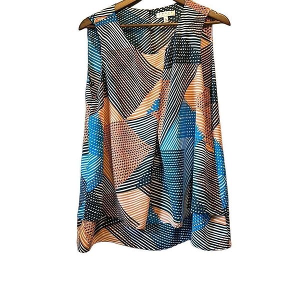 Chaus New York Sleeveless Blouse Top Abstract Geometric Print Multicolor - Picture 1 of 4